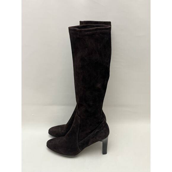 Aquatalia Rhumba Water Resistant Tall Stretch Boots Brown Suede Heel 8.5 $695 - Picture 1 of 6